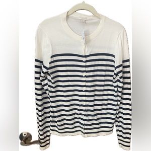 J CREW FACTORY The Caryn Cardigan Size Medium Ivory with Navy Stripe NWT Cotton